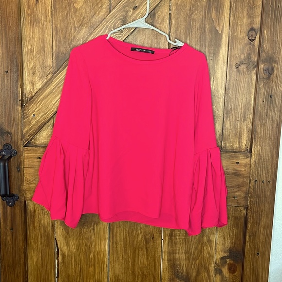 Zara Woman Pink Blouse Flair Sleeve XS - Picture 1 of 6